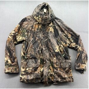 VTG Remington Jacket Mens L Mossy Oak Camo Hunting Hooded Full Zip Parka Brown